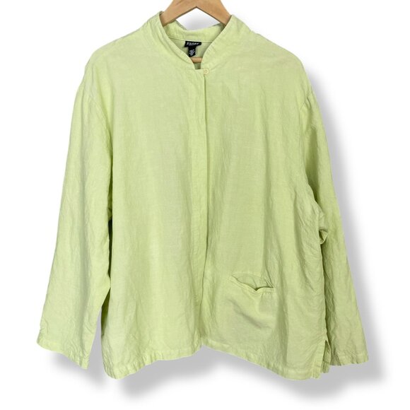 Eileen Fisher Top Long Sleeve Button-Up Pocket Single Pocket Pale Lime Green 2X - Picture 1 of 16